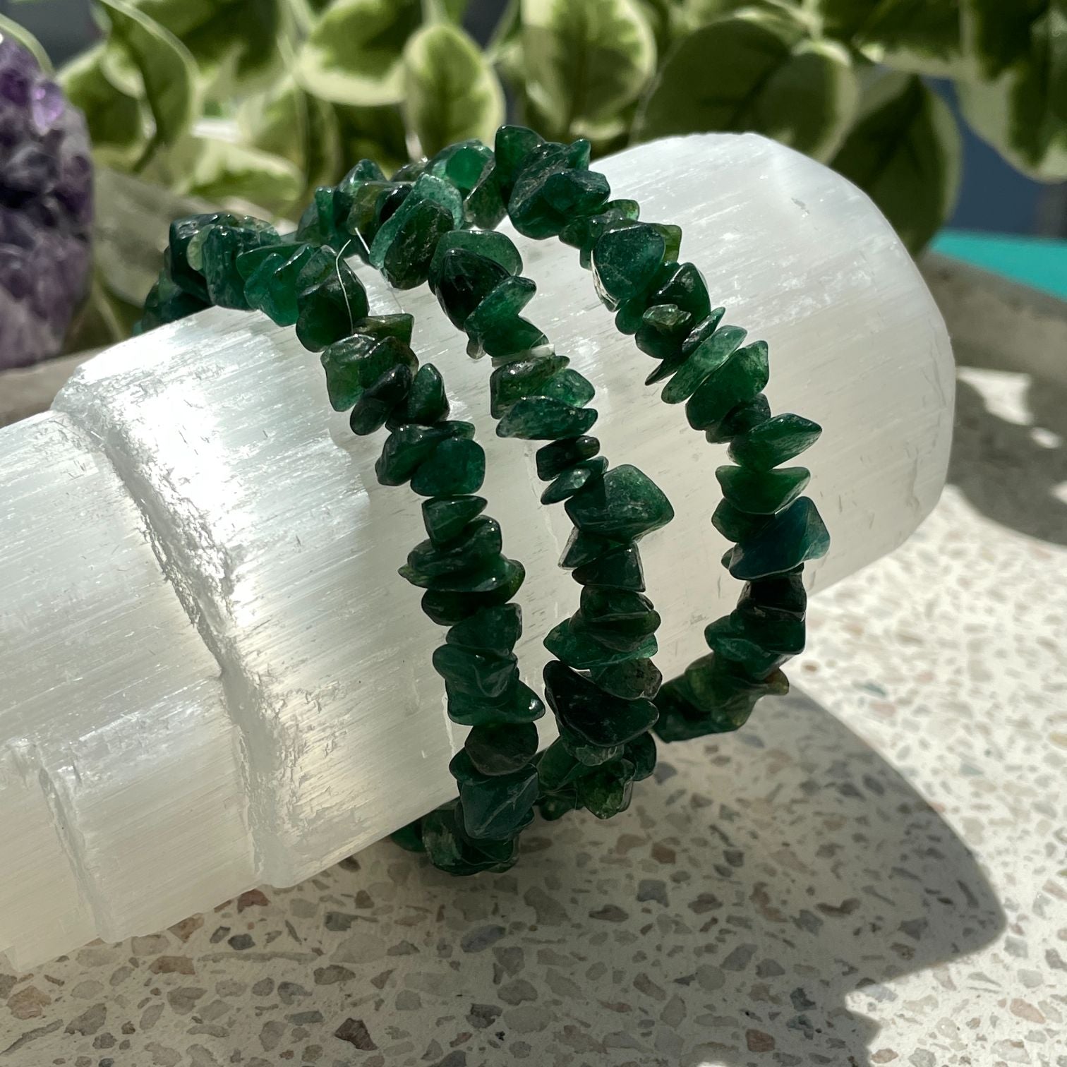 Green Aventurine Chip Bracelet - Dark Green Aventurine Chip Bracelet - Dark